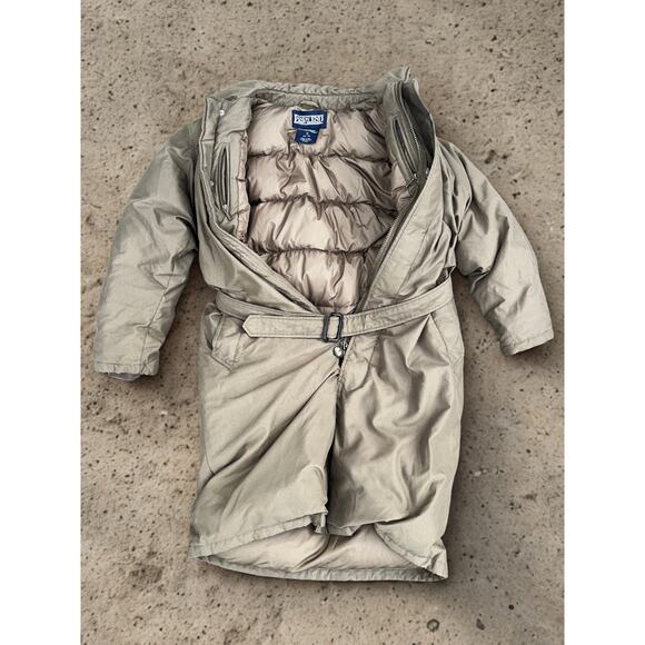 Lands End Goose Down Parka Mens Small Beige Belted Full Length 80s Vintage Coat - Picture 2 of 8